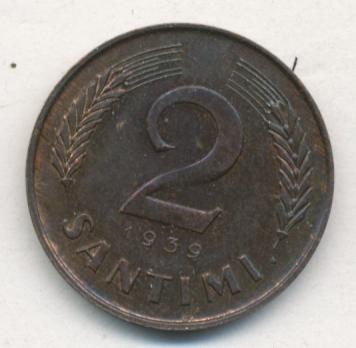 Латвия 2 сантима, 1939 (2 сантима. Латвия. 1939)