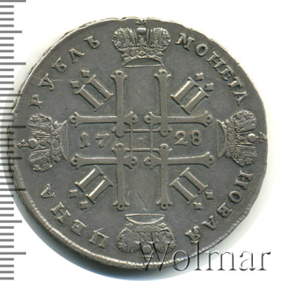 1 рубль 1728 г. Петр II. Cо звездой на груди. "IМПЕРАТОЬ" (1 рубль 1728г. Ag. RR, Ильин - 6 рубля.)