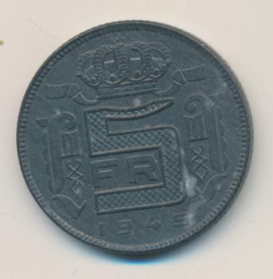 Бельгия 5 франков, 1945 (5 франков. Бельгия 1945)