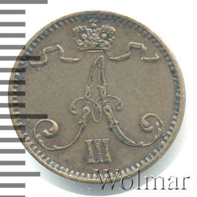 1 пенни 1893 г. Для Финляндии (Александр III). (1 пенни. Финляндия 1893г. Cu.)
