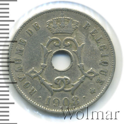 Бельгия 25 сантимов, 1908 (25 сантимов. Бельгия 1908г. Cu-Ni.)