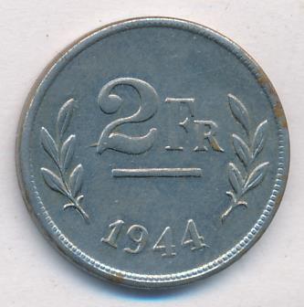 Бельгия 2 франка, 1944 (2 франка. Бельгия 1944)