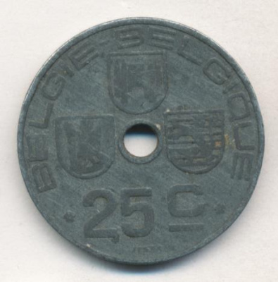 Бельгия 25 сантимов, 1942 (25 сантимов. Бельгия. 1942)