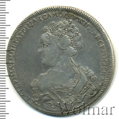 1 рубль 1726 г. СПБ. Екатерина I. Петербургский тип, портрет влево. СПБ под орлом. Под хвостом две т (1 рубль 1726г. СПБ. Ag. Ильин - 3 рубля, Петров - 7 рублей.)