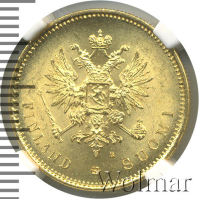 20 марок 1879 г. S. Для Финляндии (Александр II). (20 марок. Финляндия 1879г. S. Au.)