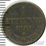 Ганновер 1 пфенниг, 1861 (1 пфеннинг. Ганновер. Германия 1861г. B. Cu.)
