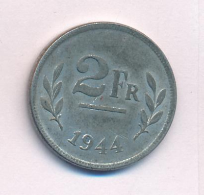 Бельгия 2 франка, 1944 (2 франка. Бельгия 1944)