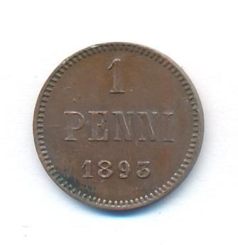 1 пенни 1893 г. Для Финляндии (Александр III). (1 пенни. 1893)