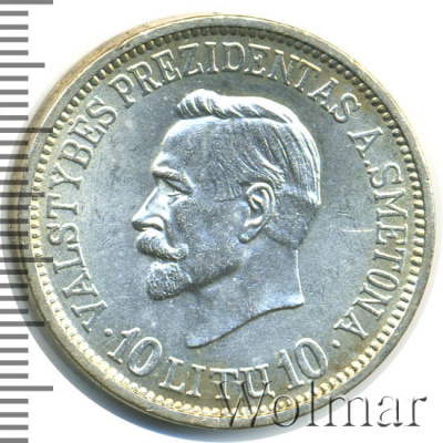 Литва 10 лит, 1938 (10 лит. Литва 1938г. Ag.)