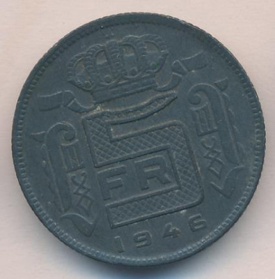 Бельгия 5 франков, 1946 (5 франков. Бельгия 1946)