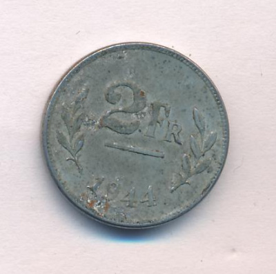 Бельгия 2 франка, 1944 (2 франка. Бельгия 1944)