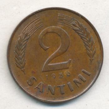 Латвия 2 сантима, 1939 (2 сантима. Латвия. 1939)