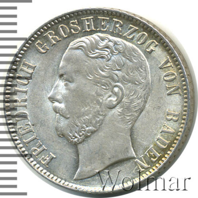Бавария ½ гульдена, 1869 (1/2 гульдена. Германия. Баден 1869г. Ag.)