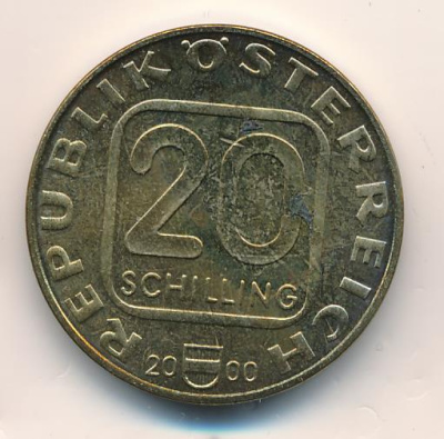 Австрия 20 шиллингов, 2000 (20 шиллингов Австрия 2000)