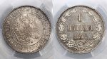 1 марка 1892 г. L. Для Финляндии (Александр III). (Россия. Для Финляндии. 1 марка 1892 года. L. В слабе PCGS UNC Detail.)