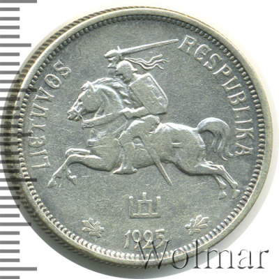 Литва 5 лит, 1925 (5 лит. Литва 1925г. Ag.)