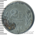 Бельгия 2 франка, 1944 (2 франка. Бельгия 1944г. St.)