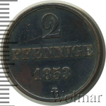 Ганновер 2 пфеннига, 1853 (2 пфеннига. Ганновер. Германия 1853г. Cu.)