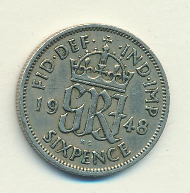 Великобритания 6 пенсов, 1948 (6 пенсов. Великобритания 1948)