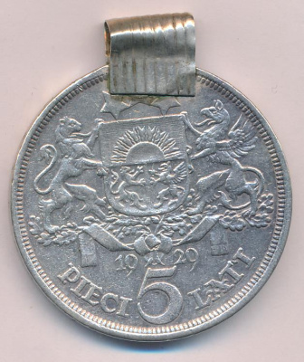 Латвия 5 латов, 1929 (5 лат. Латвия. Подвеска 1929)