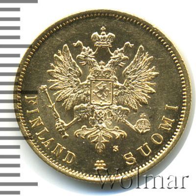 10 марок 1879 г. S. Для Финляндии (Александр II). (10 марок. Финляндия 1879г. S. Au.)