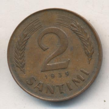 Латвия 2 сантима, 1939 (2 сантима. Латвия. 1939)
