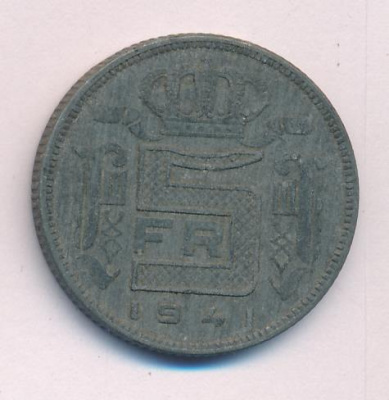 Бельгия 5 франков, 1941 (5 франков. Бельгия 1941)