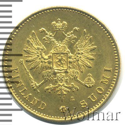 20 марок 1891 г. L. Для Финляндии (Александр III). (20 марок. Финляндия 1891г. L. Au. R)