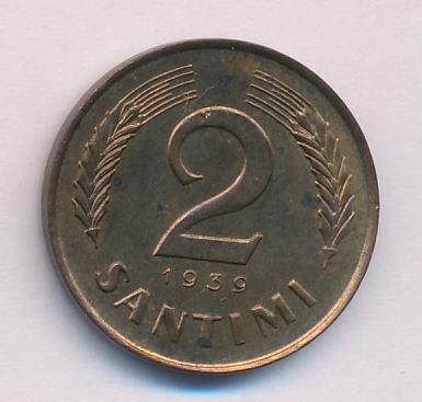 Латвия 2 сантима, 1939 (2 сантим. Латвия 1939)