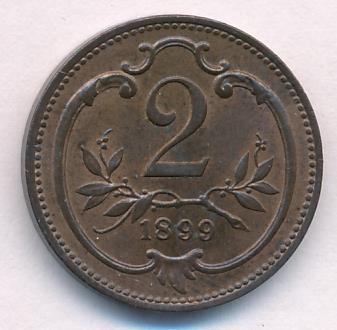 Австрия 2 геллера, 1899 (2 геллера. Австрия 1899)