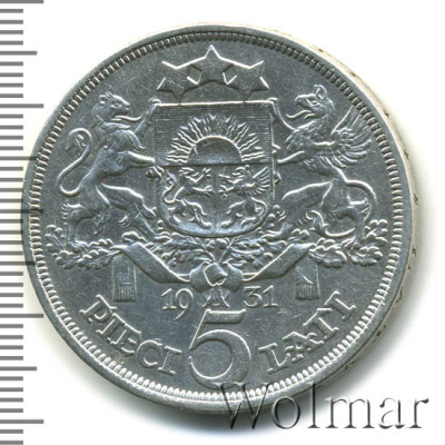 Латвия 5 латов, 1931 (5 лат. Латвия 1931г. Ag.)