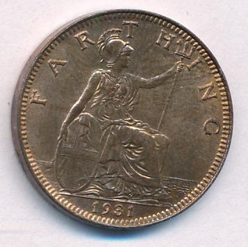 Великобритания 1 фартинг, 1931 (1 фартинг. Великобритания. 1931)