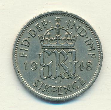 Великобритания 6 пенсов, 1948 (6 пенсов. Великобритания 1948)