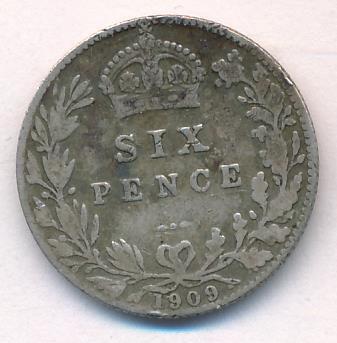 Великобритания 6 пенсов, 1909 (6 пенсов. Великобритания. 1909)