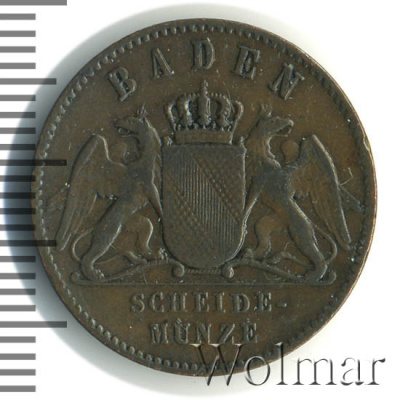 Баден 1 крейцер, 1869 (1 крейцер. Баден. Германия 1869г. Cu.)