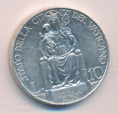 Ватикан 10 лир, 1937 (10 лир Ватикан 1937)
