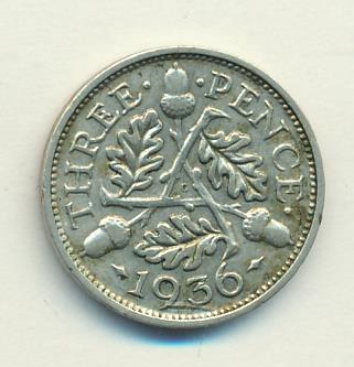 Великобритания 3 пенса, 1936 (3 пенса. Великобритания 1936)