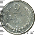 Латвия 2 лата, 1926 (2 лата. Латвия 1926г. Ag.)