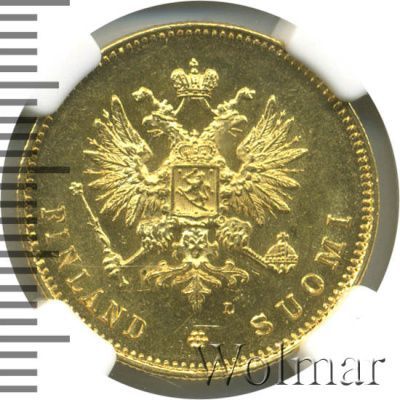 20 марок 1891 г. L. Для Финляндии (Александр III). (20 марок. Финляндия 1891г. L. Au. R)