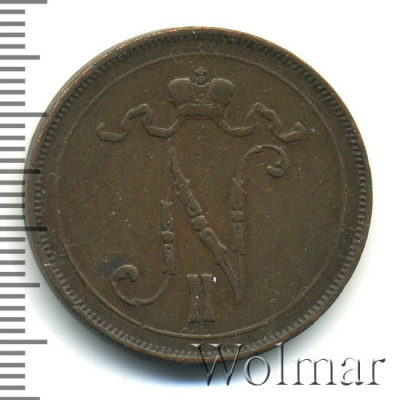10 пенни 1917 г. Для Финляндии (Николай II). С вензелем Николая II (10 пенни. Финляндия 1917г. Cu.)