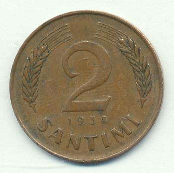 Латвия 2 сантима, 1939 (2 сантима. Латвия 1939)