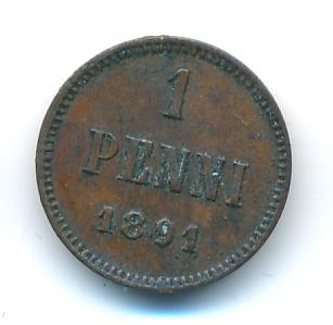 1 пенни 1891 г. Для Финляндии (Александр III). (1 пенни. 1891)