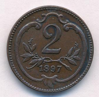 Австрия 2 геллера, 1897 (2 геллера. Австрия 1897)