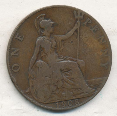 Великобритания 1 пенни, 1908 (1 пенни. Великобритания. 1908)