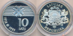 Латвия 10 латов, 1993 (10 лат. Латвия. 75 лет Латвийской республике. В коробке, с сертификатом 1993)