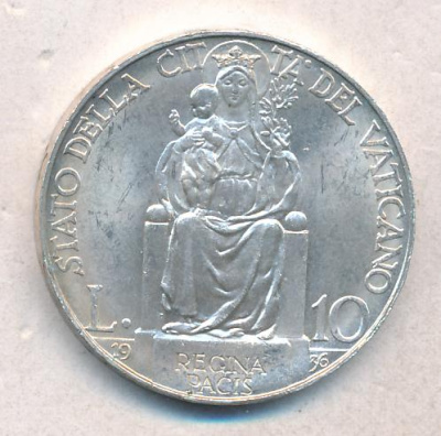 Ватикан 10 лир, 1936 (10 лир. Ватикан. 1936)
