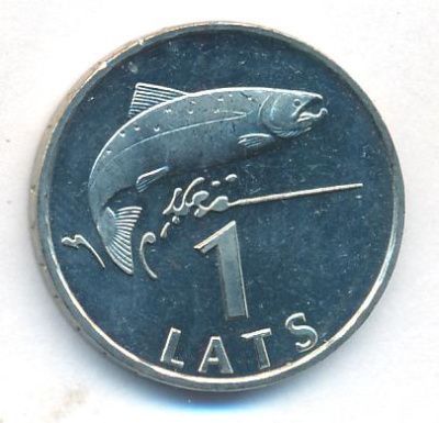 Латвия 1 лат, 1992 (1 лат Латвия Рыба. 1992)