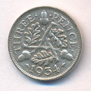 Великобритания 3 пенса, 1934 (3 пенса Великобритания. 1934)