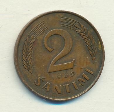 Латвия 2 сантима, 1939 (2 сантим. Латвия 1939)