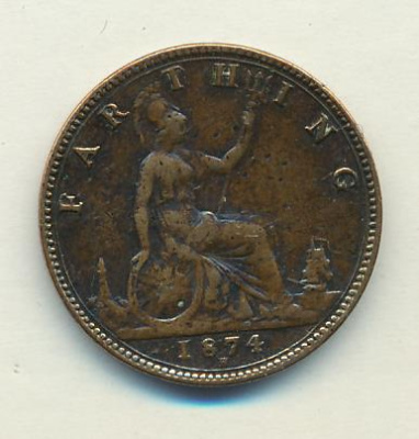 Великобритания 1 фартинг, 1874 (Фартинг. Великобритания 1874)